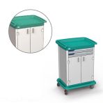 ES10 Lightweight and Versatile Change Trolley with Integrated Bumper Raised Worktop and Epoxy-Painted Steel Shelf - With Doors and 2 Drawers H. 76 mm V 10479