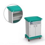 ES10 Lightweight and Versatile Change Trolley with Integrated Bumper Raised Worktop and Epoxy-Painted Steel Shelf - With Doors and 2 Drawers H. 76 mm V 10478