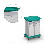 ES10 Lightweight and Versatile Change Trolley with Integrated Bumper Raised Worktop and Epoxy-Painted Steel Shelf - With Doors and 2 Drawers H. 76 mm V 10480