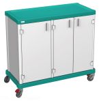 Chariot Aide-Soignante Pour La Gestion Du Linge Essential Dual Avec Plan Et Base En ABS Pare-Chocs Intégrés Et Frein Sur Deux Roues - Semi-ouvert avec 2 Portes V 10482