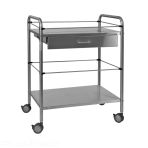 Guéridon de Soins Inox Holtex 60 x 40 x 80 cm avec 2 Plateaux et Tiroir