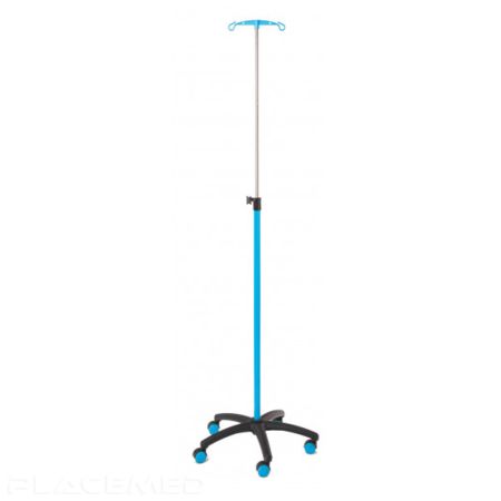 Steel IV Stand with Blue Tube - 2 Safety Nylon Hooks