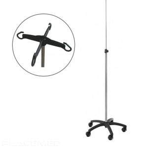 Stainless Steel IV Stand - 4 Nylon Hooks for Optimal Safety - Nylon Base