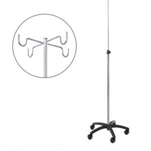 Stainless Steel IV Stand - 4 Nylon Hooks for Enhanced Safety - Nylon Base