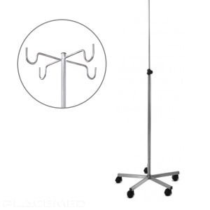 Stainless Steel IV Stand - 4 U-Hooks - Stainless Base