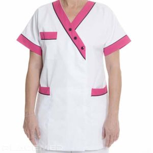 Tunique pour Femme - Veste Médicale BYZANCE - Blanche et Fuchsia - Taille 00 à 7