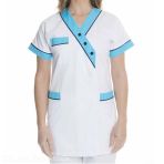 BYZANCE Medical Jacket - Women's White and Azure Blue Tunic - Size 7 V 2635