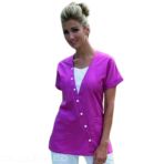 Women's KYM Tunic - V-Neck with Placket - 3 Pockets - Raspberry and White