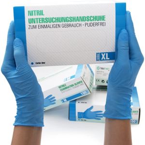 Gants en nitrile 1000 pièces 10 boites (XL, Bleu) Gants d'examen jetables, sans poudre, sans latex, non stériles, cuisine sanitaire, gants de net...