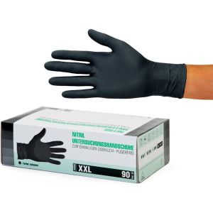 SF Medical Products GmbH Gants en nitrile Boîte de 90 pièces (XXL, Noir) Gants d'examen jetables, sans poudre, sans latex, non stériles, médica...