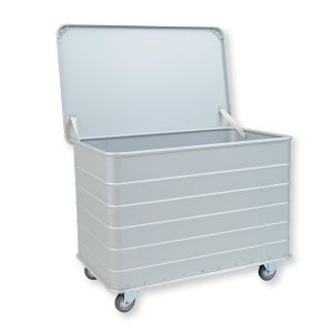 Container For Soiled Linen In Lightweight Anodized Alloy With Lid 3350 CR Hinged Lid Base Bumpers